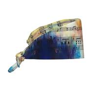 QAZWZML Cuffia da lavoro con stampa di note musicali vintage, con cinturino posteriore regolabile e fascia tergisudore, adatto sia per uomini che per donne. Nero