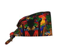 QAZWZML Cuffia da lavoro con stampa pappagallo colorato, con cinturino posteriore regolabile e fascia tergisudore, adatta sia per uomini che per donne. Nero