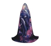 QAZWZML Grande mantello stampato con delfini del mare profondo e fiori rosa, per cosplay, spettacoli teatrali e cosplay quotidiano all'ingrosso