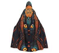 QAZWZML Grande testa di gatto stampata Halloween con cappuccio mantello adulto costume mantello a tesa larga cappuccio con papillon adatto per feste in costume