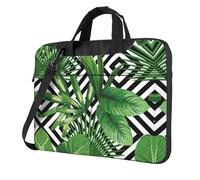 QAZWZML Green Leaves of Palm Tree Tropical Plant Patterned borsa portatile con tracolla, può essere indossato come una borsa a tracolla, Nero , 13 inch