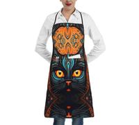 QAZWZML Grembiule da cuoco con stampa a testa di gatto dalla faccia grande, grembiule da chef resistente alle macchie, grande tasca con bordo overlock, adatto per cuocere e grigliare