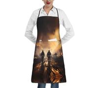QAZWZML Grembiule da cuoco stampato resistente alle macchie con stampa dei vigili del fuoco, grande tasca con bordo overlock, adatto per cuocere e grigliare