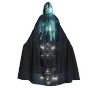 QAZWZML Il fantasma nella notte mantello lungo con fantasia, elegante mantello con cappuccio, adatto per feste di vacanza, feste in costume o riunioni.