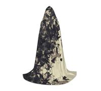 QAZWZML L Black Night Crow stampato con cappuccio mantello, Halloween Stage Performance, Cosplay Retro Giacca con cappuccio