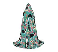 QAZWZML L Border Collie Florals - Mantella con cappuccio stampata, per feste e spettacoli teatrali, cosplay, con cappuccio