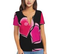QAZWZML Maglietta a maniche corte comoda e comoda per la corsa e il fitness | T-shirt a maniche corte con stampa di due cuori rosa e comoda per corsa e fitness