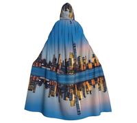 QAZWZML Mantello con cappuccio per Halloween per adulti, bella linea del cielo della città, stampato per feste festive, adatto per decorazioni di palcoscenico e feste in famiglia
