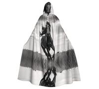 QAZWZML Mantello con cappuccio stampato stallone nero con papillon e design senza cerniera, adatto per feste, cosplay e costumi a tema