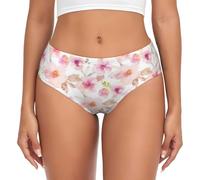 QAZWZML Mutandine a copertura completa da donna con stampa floreale rosa e viola ad acquerello - taglie forti, biancheria intima elastica senza cuciture