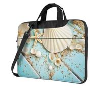 QAZWZML Ocean Sea Beach Seashells Starfish Blue Printed Laptop Tote Bag Borsa a tracolla adatta per viaggi e uso quotidiano, Nero , 15.6 inch