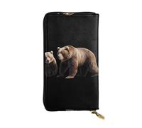 QAZWZML Pochette lunga in pelle stampata con due orsi con scomparto per contanti, tasca con cerniera e scomparto per carte di credito