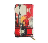 QAZWZML Pochette lunga in pelle stampata con icone della città con scomparto per contanti, tasca con cerniera e scomparto per carte di credito