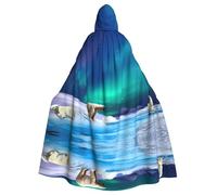 QAZWZML Polar Bears Northern Lights Poncho con cappuccio per adulti, poncho decorativo per feste per riunioni di vacanza
