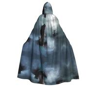 QAZWZML Poncho con cappuccio a forma di sirena e vela sul mare con nave pirata per adulti, poncho decorativo per feste per riunioni di vacanza