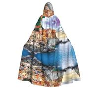 QAZWZML Poncho con cappuccio con motivo Cinque Terre scenario per adulti, poncho decorativo per feste per riunioni di vacanza