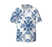 QAZWZML Questa camicia con colletto cubano stampato a forma di croce blu, con la sua vestibilità comoda, è una scelta migliore per vacanze o yachting, Nero , XL-5XL