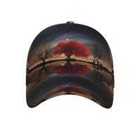 QAZWZML Red Tree Lake Moon Stampato Atletico Berretto Da Baseball Cappello Curvo Cappello Da Baseball Design Regolabile
