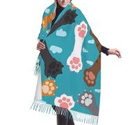 QAZWZML Sciarpa lunga stampata con zampe di gatto, scialle con frange, adatta per l'uso quotidiano o attività all'aperto in primavera, autunno e inverno.