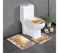 QAZWZML Set di 3 tappetini da bagno con girasoli sotto il davanzale stampato, adatto per bagno, camera da letto, cucina e arredamento per la casa