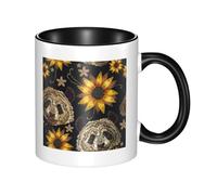 QAZWZML Simpatico panda girasole in ceramica nera con manico curvo, adatta per casa, ufficio e ristorante.