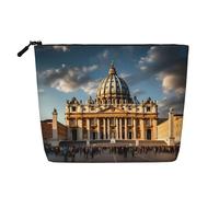 QAZWZML St Peter's Basilica Stampato singolo strato finto lino borsa cosmetica portatile con cerniera borsa cosmetica accessorio da viaggio