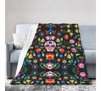 QAZWZML Sugar Horror Skull and Flowers stampato coperta da letto multi-yard flanella coperta decorazione casa regalo 4 misure 101,6 x 76,2 cm