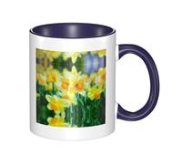 QAZWZML Tazza da caffè in ceramica blu navy con motivo floreale narciso, adatta per casa, ufficio e ristorante.