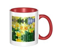 QAZWZML Tazza da caffè in ceramica rossa con motivo floreale narciso, adatta per casa, ufficio e ristorante.