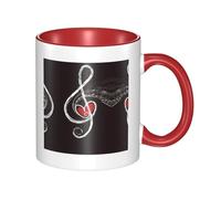 QAZWZML Tazza da caffè in ceramica rossa con simboli musicali, adatta per casa, ufficio e ristorante.