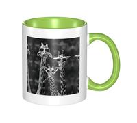 QAZWZML Tazza in ceramica verde con tre giraffe con manico curvo, adatta per casa, ufficio e ristorante.