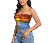 QAZWZML Top senza spalline da donna - Camicetta morbida senza cuciture ad | Spiaggia con la camicetta senza spalline delle donne del tramonto, top traspirante dello spandex di doppio strato