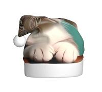 QAZWZML Un gatto curioso cappello di Natale per adulti con stampe natalizie stampate perfette per spettacoli teatrali, feste di vacanza e molto altro ancora
