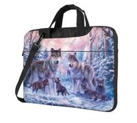 QAZWZML Wolves Family - Borsa a tracolla per computer portatile, con stampa, adatta per viaggi e uso quotidiano, Nero , 14 inch