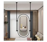 QAZXDRFG Specchio da soffitto con Luce LED, Specchio Ovale in Metallo Galleggiante, Illuminazione Regolabile in 3 Colori, Adatto per Ingresso, Guardaroba e Decorazione della casa (Nero, 60x90 cm)