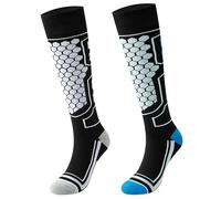 QBEJIME Confezione Da 2, Calze Termiche Da Sci Per Uomo e Donna, Calzini Imbottite Per Sci Calze Da Sci Uomo,Calzettoni Per Neve,Calza Da Montagna (Black/Blue 41-46)