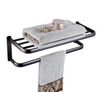 QBGJDOGE Bathroom Towel Rack Wall Mounted Modern European Rustic Retro Vintage Brass Made Towel Hanger Storage Rack(Brushed Style-vintage Black,50x21x18cm)