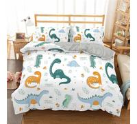 QBIDCSX Copripiumino Singolo Dinosauro Set Lenzuola Letto Singolo Microfibra con Cerniera,Caldo Morbido Copripiumini 135x200 cm + 2 Federa 50x80 cm, per Bambina Bambino