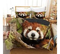 QBIDCSX Copripiumino Singolo Panda rosso Set Lenzuola Letto Singolo Microfibra con Cerniera,Caldo Morbido Copripiumini 150x200 cm + 2 Federa 50x80 cm, con Cerniera, per Bambina Bambino