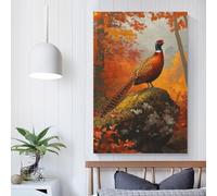 QBIREX Fagiano nel bosco autunnale, tela artistica da parete per camera da letto, soggiorno, bambini, bambine, ragazzi, festa di compleanno, regalo, 20 x 30 cm
