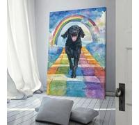 QBIREX Flat-coated Retriever Rainbow Bridge - Tela artistica da parete per camera da letto, decorazione rustica per bagno, 60x90 cm