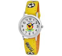 QBOS analogico orologio da polso per bambini e ragazzi con meccanismo al quarzo rp4822400005 Alloggiamento in Metallo con in eco pelle bracciale giallo e fibbia ad ardiglione quadrante bianco Band lunghezza totale 20 cm larghezza di banda 14 mm