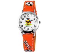 QBOS analogico orologio da polso per bambini e ragazzi con meccanismo al quarzo rp4822580005 Alloggiamento in Metallo con Bracciale in pelle arancione e fibbia ad ardiglione quadrante bianco Band lunghezza totale 20 cm larghezza di banda 14 mm