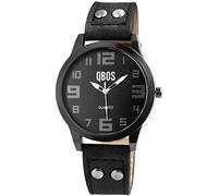 QBOS Orologio da donna nero analogico in metallo e pelle al quarzo