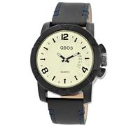 QBOS Orologio da polso da uomo in vera pelle, nero, lunghezza 26 cm, design classico per ogni uomo