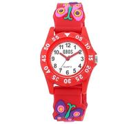 QBOS Orologio da polso per bambini, analogico, con farfalla, per bambini a partire dai 3 anni in su, Rosso/Farfalla, Moderno