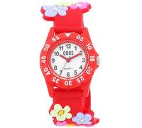 QBOS Orologio da polso per bambini, analogico, per bambini, a partire dai 3 anni in su, rosso/fiori, Moderno