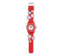 QBOS Orologio da polso per bambini, analogico, per bambini, a partire dai 3 anni in su, rosso/fiori, Moderno