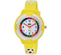 Qbos Orologio da polso per bambini, calcio, bianco, argento, giallo, plastica, silicone, analogico, al quarzo, per imparare a imparare a leggere l'ora
