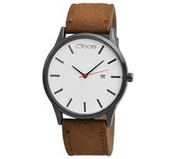 Qbos Orologio da uomo Bianco Marrone Nero Analogico Data Metallo Pelle Quarzo Orologio da polso